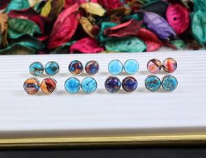 Fourniture directe de l'artiste fait à la main bohème argent Turquoise boucles d'oreilles paisible Oyster Design cadeau d'anniversaire pour les femmes - Product Image 2