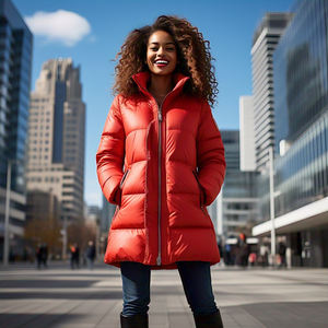 เสื้อโค้ทขนเป็ดตัวยาวสำหรับผู้หญิง, แจ็กเก็ตมีฮู้ดคออบอุ่นผ้าฝ้ายหนาบุผ้าโพลีเอสเตอร์สไตล์สตรีท - Product Image 4