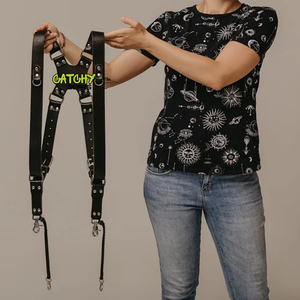 Vintage Buffalo Leather Adjustable <b>Camera</b> <b>Harness</b> - Perfect for Dslr, Crossbody Support, Reinforced Straps, Secure Clips - Product Image 1