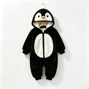 Mono de pingüino de peluche personalizado para bebé, pelele de pingüino con capucha de lana para bebé, disfraz de pingüino para recién nacido. - Product Image 2