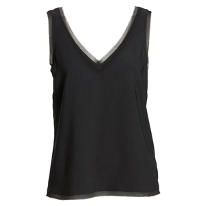 Débardeur personnalisé noir pour femme, col en V, avec dentelle, coupe ample, élégant, en satin de soie, sans manches, pour l'été, sous-vêtement de base - Product Image 2