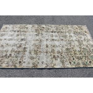 3.9x7.3 ft Turkish Rug, Vintage Area Rug, Gray <b>Brown</b> Plants & trees <b>Wool</b> Rug - Product Image 3