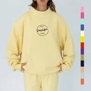 Parche bordado personalizado Vintage en blanco poliéster/algodón de gran tamaño francés Terry Varsity mujeres amarillo Mock Neck sudadera - Product Image 6