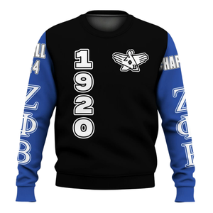 Zeta Phi เสื้อสเวตเตอร์คอกลมปักลายสำหรับสตรีรุ่นเบต้าเสื้อสวมหัวสีน้ำเงิน1920สวมหัวมีตัวอักษรกรีก - Product Image 1