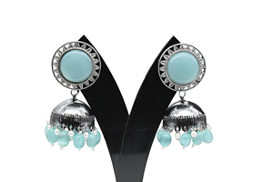 เครื่องประดับต่างหู Jhumka สำหรับผู้หญิงและเด็กผู้หญิงเม็ดสีขัดแบบโบราณสีดำดีไซน์สวยงาม - Product Image 2