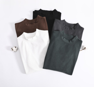 T-shirt lourd 100% coton 260gsm vierge Designer Long Oversize Designer Sleeve Mock Neck T-shirt pour hommes - Product Image 1