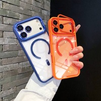 Étui de téléphone magnétique avec béquille pour objectif d'appareil photo transparent pour iPhone 18promax