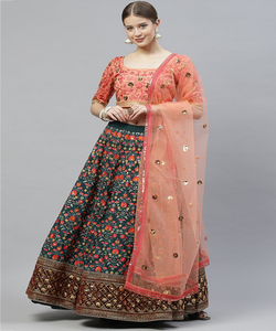 Diseñador Alphanumero Georgette Seda Lehenga Choli Dupatta Mejor precio Recepción Desgaste Impresión digital Secuencia Trabajo Textil Rayón - Product Image 1