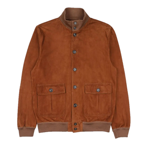 <b>Men's</b> <b>Suede</b> Bomber <b>Jacket</b> Solid Color Stand Collar Button Closure Autumn Casual Wear - Product Image 5