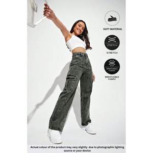 Pantalon cargo en jean gris tendance Y2K pour femme, coupe ample, taille haute, extensible, multipoches, style décontracté urbain, tailles 26 à 40 - Product Image 2