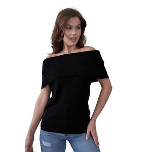 Blusa de Punto con Cuello Descubierto para Mujer, Tejido Acanalado, Textura Transpirable, Elegante y Cómoda, Producción OEM de Alta Calidad - Product Image 3