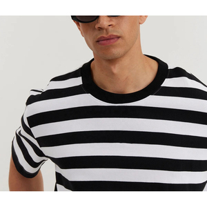 T-shirt à manches courtes rayé noir et blanc pour homme, col rond, coupe classique, tricoté, décontracté, Trackstar, marque privée OEM, TSI-G05-P0152 - Product Image 4