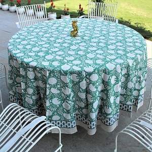 Nappe à la main turquoise vert mousse 100% coton personnalisable Style indien Floral main bloc imprimé pour cuisine salle à manger - Product Image 6