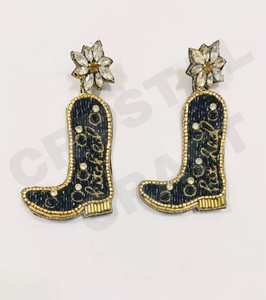 Santa boot <b>Beaded</b> Earrings for Women Patriotic Memorial Day Orange White <b>Blue</b> Colour Fabric Material - Product Image 1