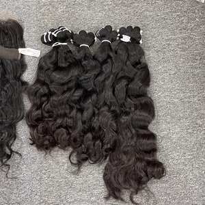 Cheveux humains vierges naturels trame brésilienne noir dentelle frontale transparente Machine Double trame lâche style vague profonde pour les femmes - Product Image 5