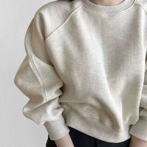 Pull-over à manches longues col rond patchwork personnalisé pour femmes couleur unie 380g sweat à capuche en molleton de coton - Product Image 4