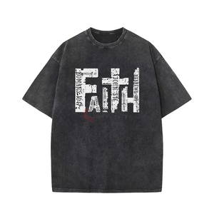 T-shirt surdimensionné en coton délavé vintage 230gsm pour hommes Style rétro artistique flocon de neige frit court lâche lavé à l'acide 100% coton - Product Image 2