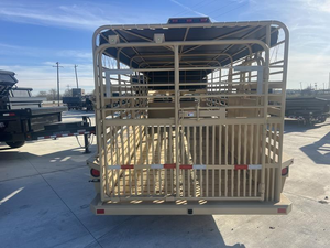 Delco 6'8'' X 20' Gooseneck Cattle <b>Trailer</b> With Roof Cover Tan Color - Product Image 5