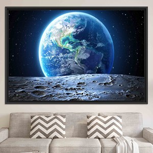 Earth & Moon Canvas Print: Serene Space Landscape Wall Art,BLACK <b>FRAMED</b> CANVAS - Product Image 1