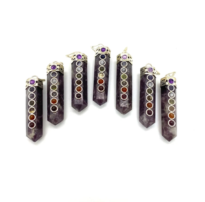 Vente en gros pendentif crayon guérison naturelle des sept chakras collier en cristal d'agate lépidolite pierre précieuse polie Feng Shui apaisante - Product Image 6