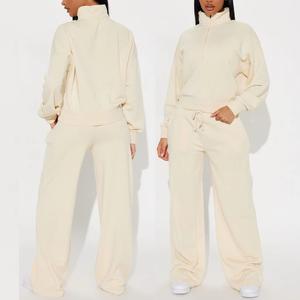 Ensemble de shorts pour femmes en molleton de qualité supérieure, décontracté, d'hiver, demi-zip, col en V, manches courtes, 100% coton, séchage rapide - Product Image 5