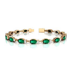 Elegante Lujoso 14K Oro Puro Deslumbrante Verde Esmeralda Tenis Pulsera 2025 Diseño de Moda Oval Esmeralda Y Diamante Tenis Pulsera - Product Image 5