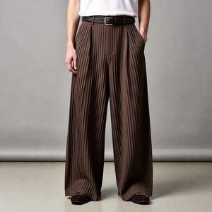 Pantalon large plissé droit pour homme – Vente en gros OEM/ODM – Pantalon décontracté sur mesure – Logo personnalisé – Marque privée – Mélange coton/polyester - Product Image 2