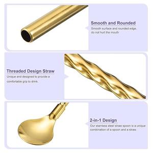 Premium Stainless Steel Cocktail Spoon Straw Set With <b>Twisted</b> Handle Cleaning Brush Elegant Design For <b>Bar</b> Home And Parties - Product Image 3