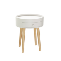 Table de chevet blanche de 18 pouces avec tiroir de rangement, pieds en bois de chêne, table d'appoint pour chambre à coucher, salon