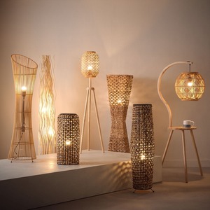 Lámpara de pie de jacinto de agua única lámparas decorativas tejidas a mano naturales Vintage para pisos de dormitorio - Product Image 4