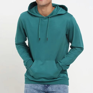Sudadera con Capucha para Hombre, Color Verde Azulado, Corte Regular, Algodón French Terry, Casual, Manga Larga, Color Sólido, Diseño con Bolsillo, Ropa de Otoño - Product Image 4