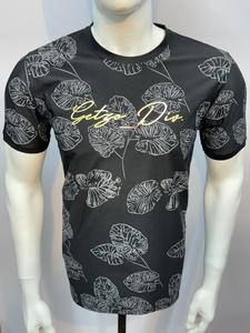 เสื้อยืดคอกลมแขนสั้นพิมพ์ลายสีฟ้าอ่อนสำหรับผู้ชายทรงพอดีตัวปกติ 'getzo Div 'ชุดลำลองฤดูร้อนลายใบไม้ป้องกันริ้วรอย - Product Image 5