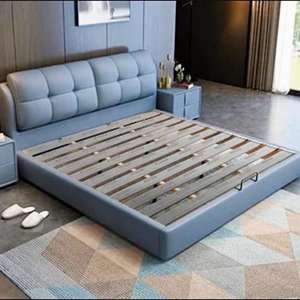 <span class=keywords><strong>Lit</strong></span> en cuir véritable italien minimaliste moderne de luxe avec rangement hydraulique, cadre en acier et bois, double, taille king, meubles de chambre à coucher - Product Image 1