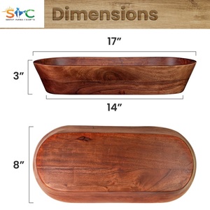 Handmade <b>Large</b> Bread <b>Bowl</b> Set Long <b>Wooden</b> Dough <b>Bowl</b> Walnut Color Modern for Party Kitchen Decor - Product Image 2
