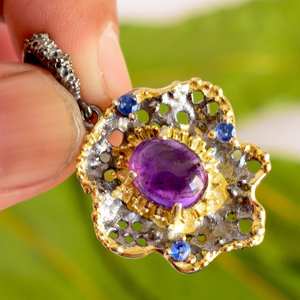 Cabochon ovale naturel améthyste kyanite pendentif 925 argent plaqué or collier floral cadeau d'anniversaire pour elle - Product Image 5