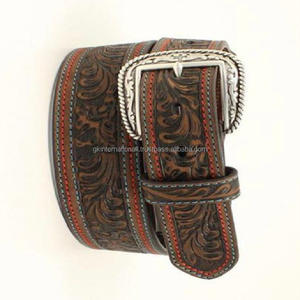 Nouvelle arrivée ceinture d'outillage en cuir occidental à motif repoussé à la main triple cousu pour unisexe avec boucle florale finition argent vintage - Product Image 3