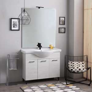 105cm <b>White</b> Oak Floor-<b>Standing</b> Bathroom Cabinet Includes Doors <b>Mirror</b> and Ravenna Lamp Elegant Bathroom Sets - Product Image 1