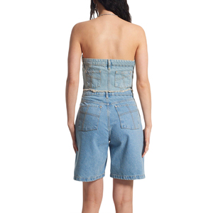 2025 été femmes sans bretelles Denim et short ensemble-Sexy hors épaule décontracté Jean tenue pour boîte de nuit et célébration d'anniversaire - Product Image 5