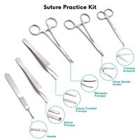 Kit Completo de Práctica de Sutura para Estudiantes de Medicina Veterinaria, 18 Piezas, Almohadilla de Silicona Compuesta de 7x5 Pulgadas, 6 Suturas de Seda, 5 Cuchillas Reutilizables