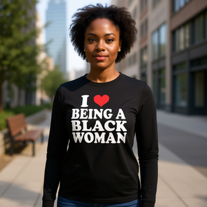 T-shirt a maniche lunghe con stampa 'I Love Being Black Woman', 'I Like to Be Black', 'I Heart Black' - T-shirt promozionale - Product Image 3