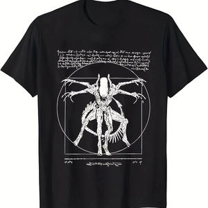 Camiseta de manga corta con cuello redondo y estampado de tecnología alienígena para hombre, ropa negra, estilo casual para exteriores - Product Image 1