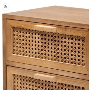 Mesita de noche de teca minimalista simple con cajones de ratán Color natural - Product Image 3