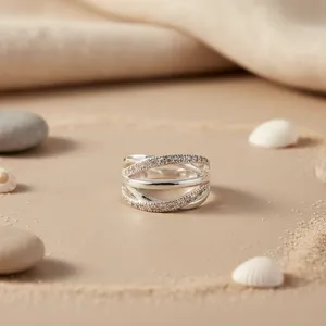 Minimalist 925 Silver Diamond Eternity Band <b>Ring</b> Rhodium Plated Pave Setting Geometric Crossover Design Unisex <b>Wedding</b> Jewelry - Product Image 1