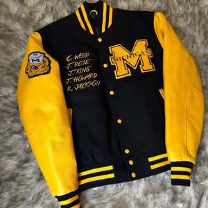 High Street Baseball Winter Varsity Jacket for Men High Quality Leather <b>Yellow</b> and Black Color Scheme with Letter Embroidery - Product Image 1
