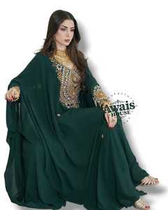 Abaya Kaftan Elegante con Mangas Bordadas Simples para Fiestas, Ropa Islámica Modesta Turca, Chifón Brillante hasta el Suelo - Product Image 1