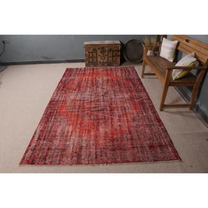 Vintage Turkish Rug 5.2x9.1 ft, <b>Red</b> Large Ikat <b>Wool</b> Rug - Product Image 3