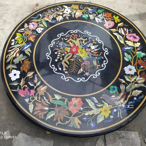 Conception d'artisan de salle à manger de dessus de table de Pietra Dura de marbre noir pour des applications de villa d'hôtel de cour commerciale d'école d'appartement - Product Image 1