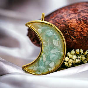 Real <b>Crystal</b> Quartz Chips <b>Pendant</b> Stainless Steel Moon Orgonite Carved Technique Natural Gemstone Jewelry Crescent Moon <b>Pendant</b> - Product Image 5