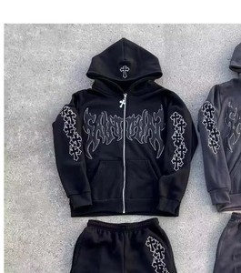 Pantalones de chándal y sudadera con capucha, último diseño, conjunto de chándales de alta calidad, chándal serigrafiado, sudaderas con capucha para hombre y pantalones acampanados - Product Image 4