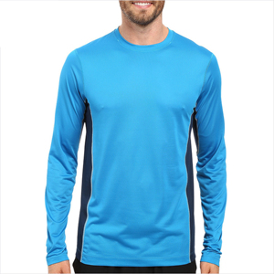 T-shirt de fitness à col rond 100% coton pour hommes coupe ample manches longues avec impression numérique motif solide polyester/coton - Product Image 5